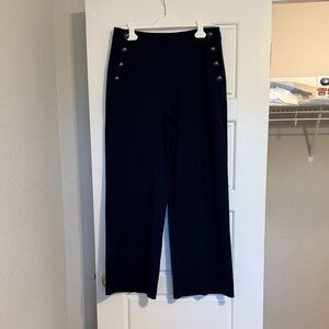 LOFT Navy Wide-Leg Trousers with Button Accents